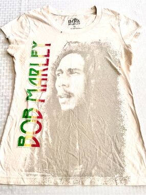 Bob Marley Portrait Graphic Tee Rasta Colors Reggae Band Kids T Shirt Cream M